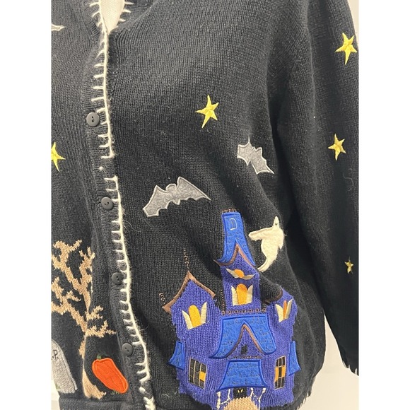 The Quacker Factory, Women's Halloween Sweater, Knit M Haunted House Cardigan - Picture 3 of 7